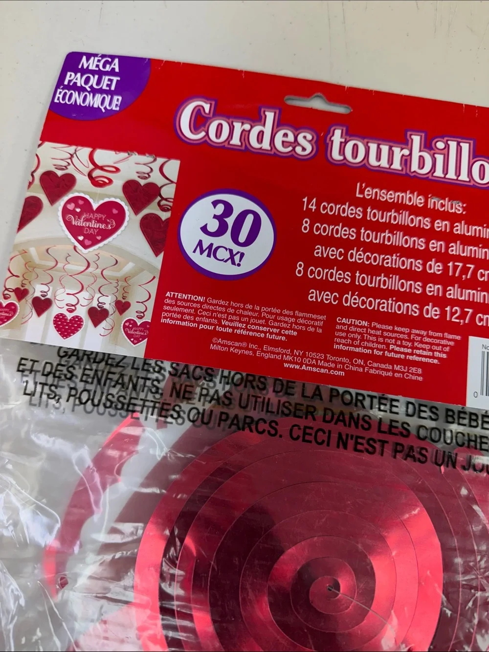 Amscan Red and White Heart Foil Swirl Decorations - 30 Pieces mega value pack